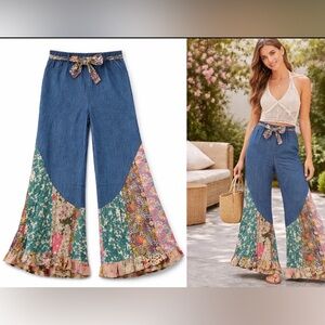 YOUNG THREADS - Boho Flare: Overdyed Denim Bellbottom Pants
